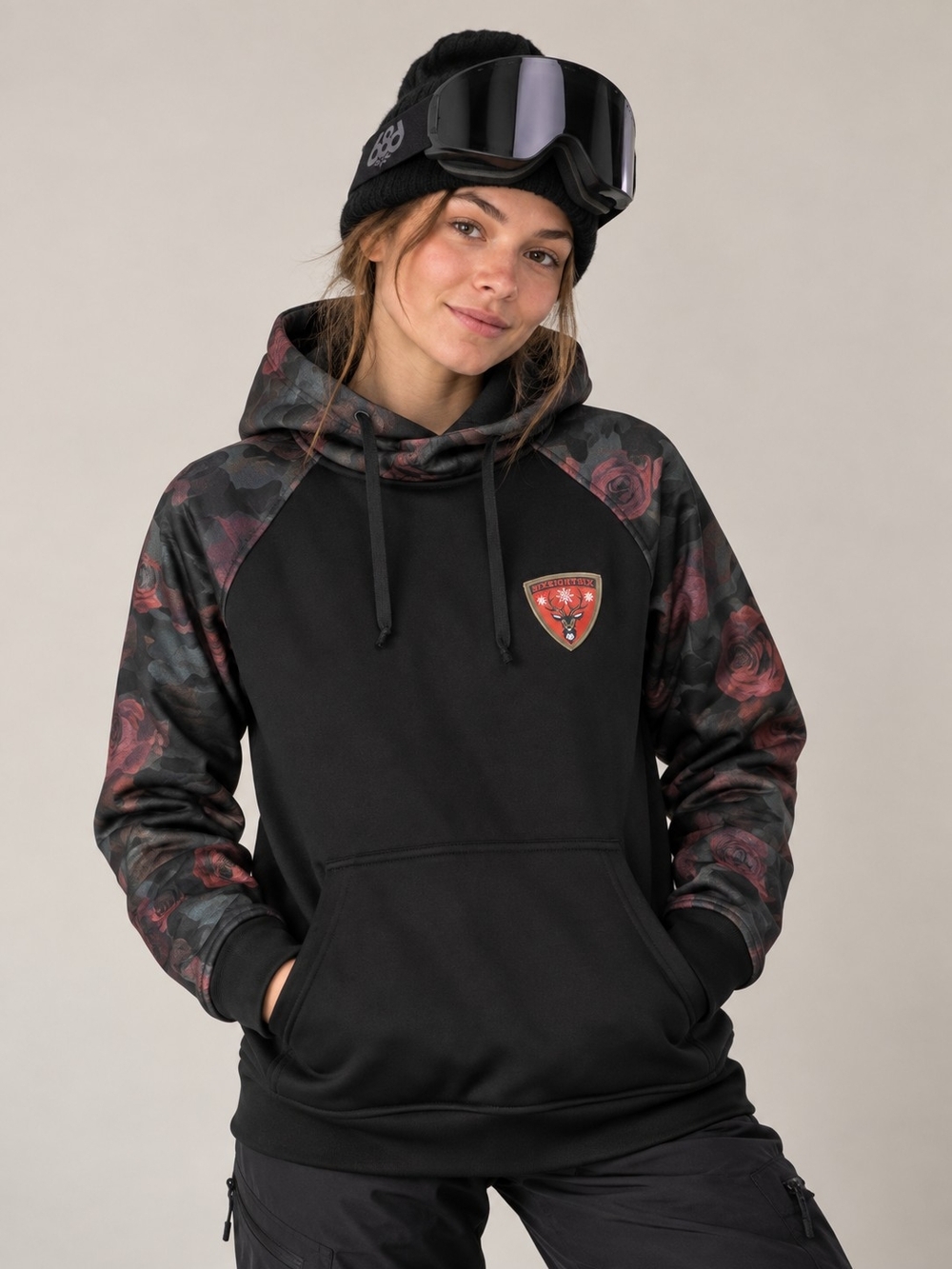 686 Women’s Floral Snowboard Hoodie Black Rose Size L